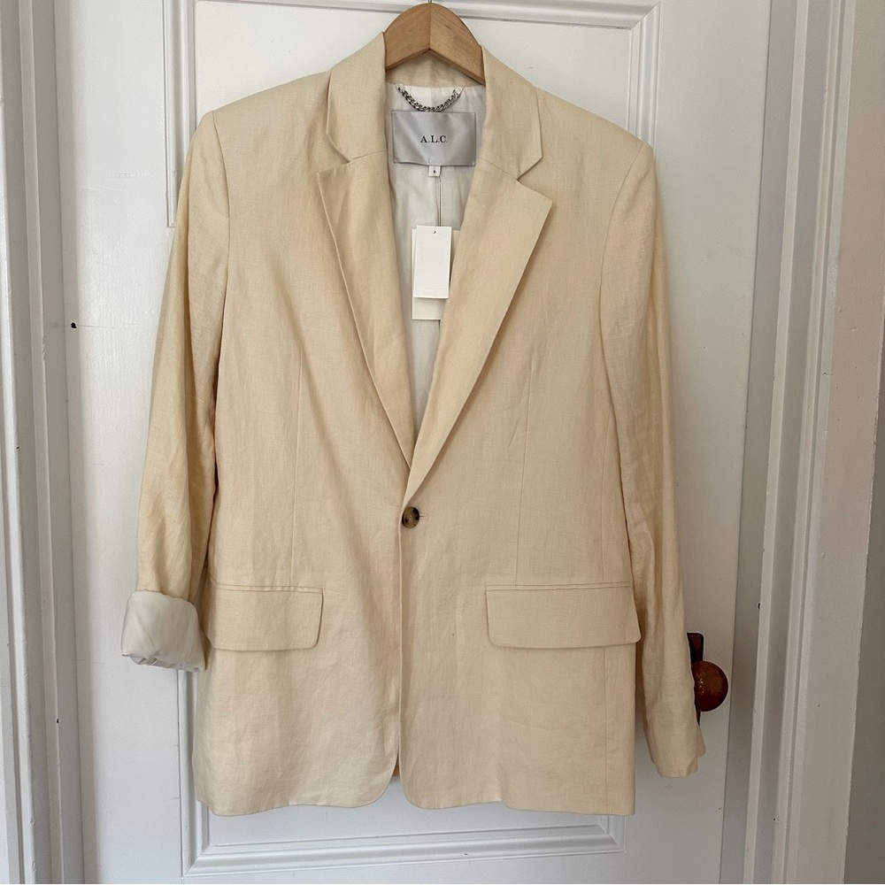 A.L.C. Arlo Single Breasted Linen Jacket Cream Long Sleeve Pockets Size 8 NWT - Picture 2 of 5